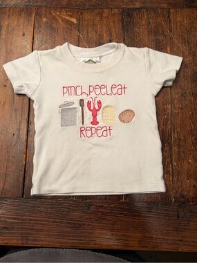BB boutique White Kids Tee with Red 'Pinch, Peel, Eat Repeat' Embroidery-6M